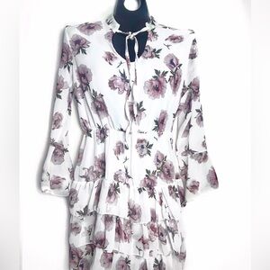 Noonday Collection White and Purple Floral Long Sleeve Dress